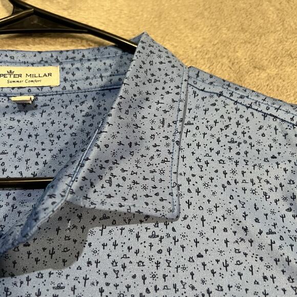 Peter Millar Summer Comfort Polo Shirt Mens XXL 2XL Blue Mexican Desert Cactus - Picture 4 of 9